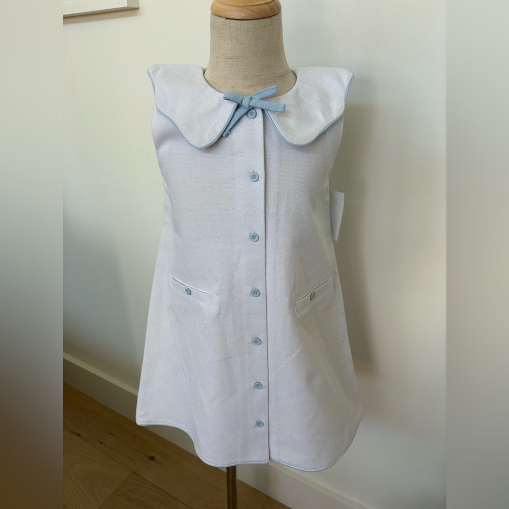 Edgehill Collection White Dress with Blue Accents